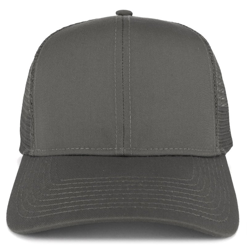Armycrew XXL Oversize High Crown Adjustable Plain Mesh Back Trucker Baseball Cap - Charcoal Grey - Image 2